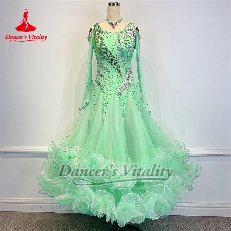 大人女性用社交ダンス長袖ドレス、ネックレス付き、カスタマイズ可能、ワルツ、プロのパフォーマンス衣装、ダンサーの活力