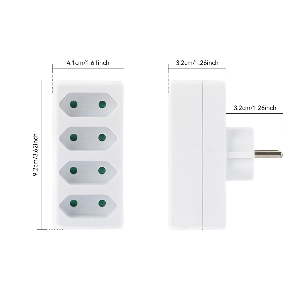 CILIA EU Extension Socket, 4 Schuko, Multi-Outlet, 2-Pin Schuko Socket, Power Extension Plug Converter, Type C, 220-250V, 2300W