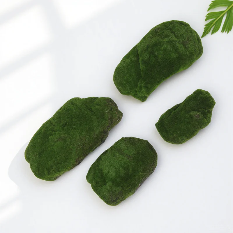 

4Pcs Decorative Faux Covered Stones Everlasting Beauty No Maintenance Required Fake Moss Large Moss Stones Dark Green Artificial