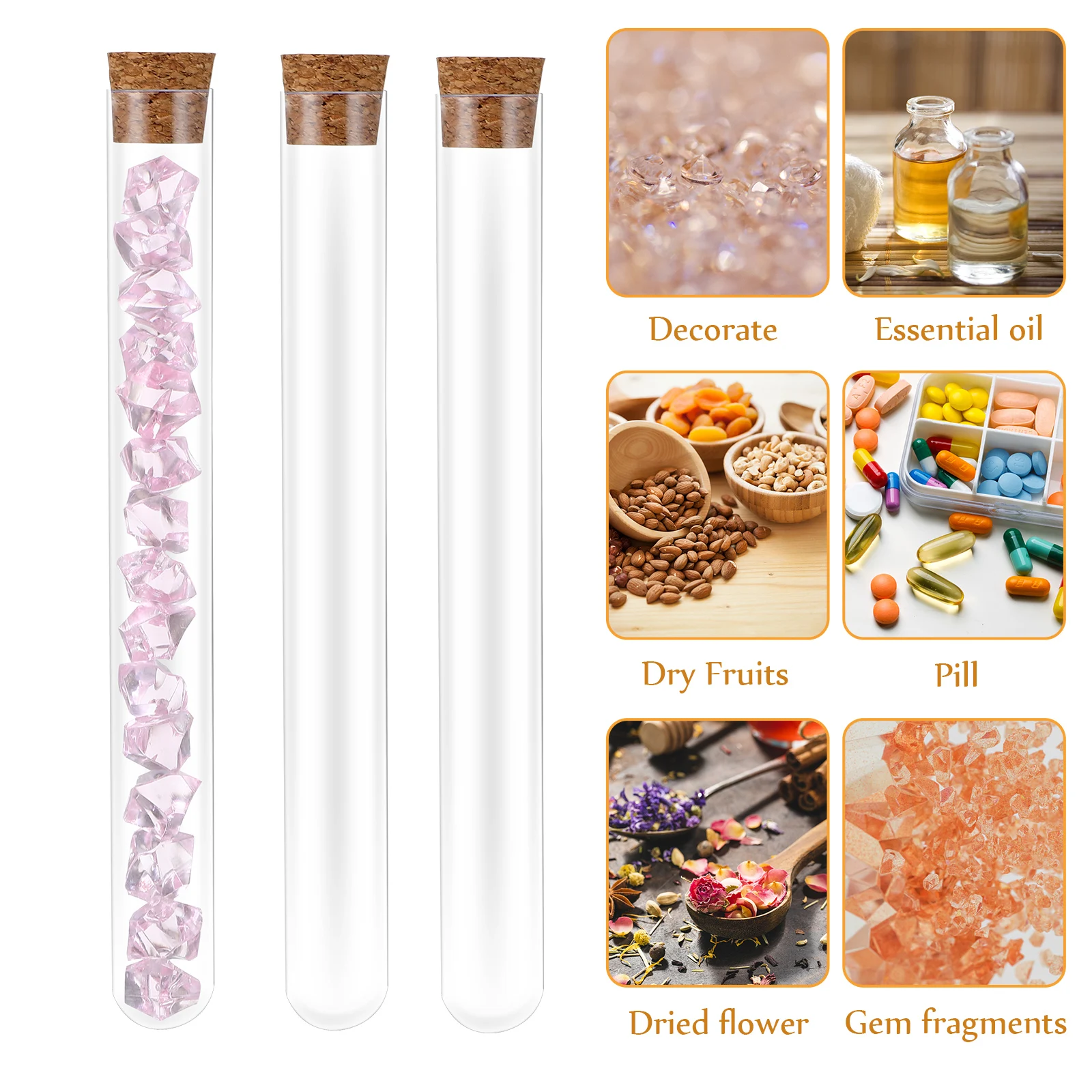 30Pcs Plastic Test Tube Set Clear Transparent Tubes with Cork Stoppers for DIY Storage Decorations Includes Labels