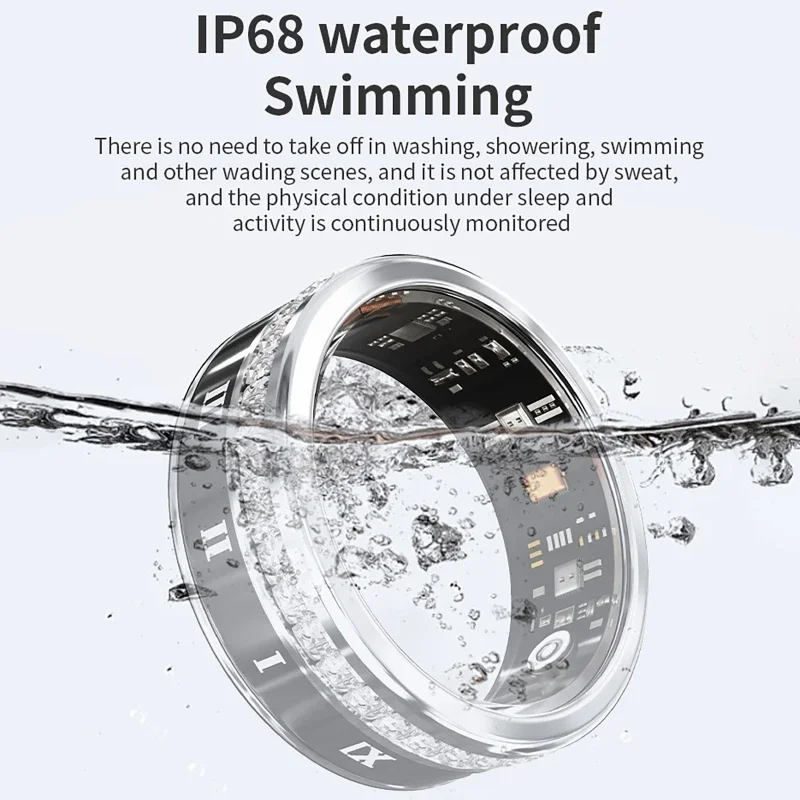 Diamond Smart Rings with Magnetic Fast Charging Blood Oxygen/Heart Rate/Sleep Monitoring,IP68 5ATM,Sports GPS Tracking rings