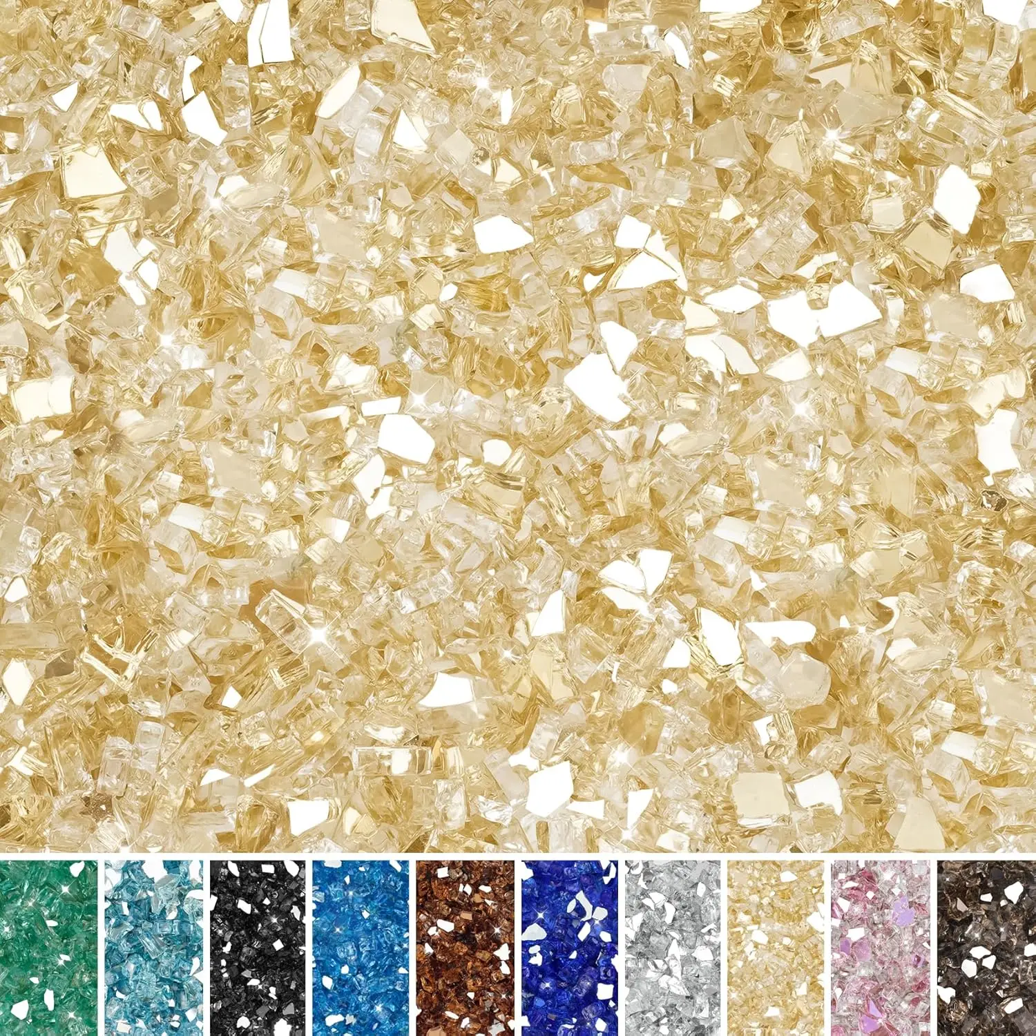 

High Luster 10-Pound Fire Glass for Fire Pit, Gold Reflective 1/4 Inch Landscaping