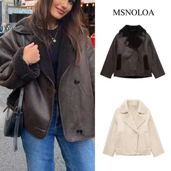 2024 Woman Thick Faux Leather Jackets for Women Autumn Winter Warm Wool Blends Coats Demi-season Plush Jacket Outerwear