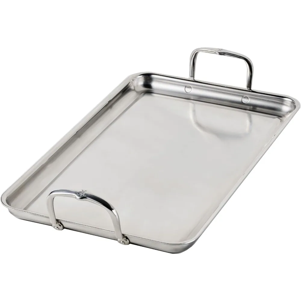 

Трехслойная сковорода с двойной конфоркой Provisions из нержавеющей стали, 21x13 дюймов, с капельным сливом, индукционная совместима