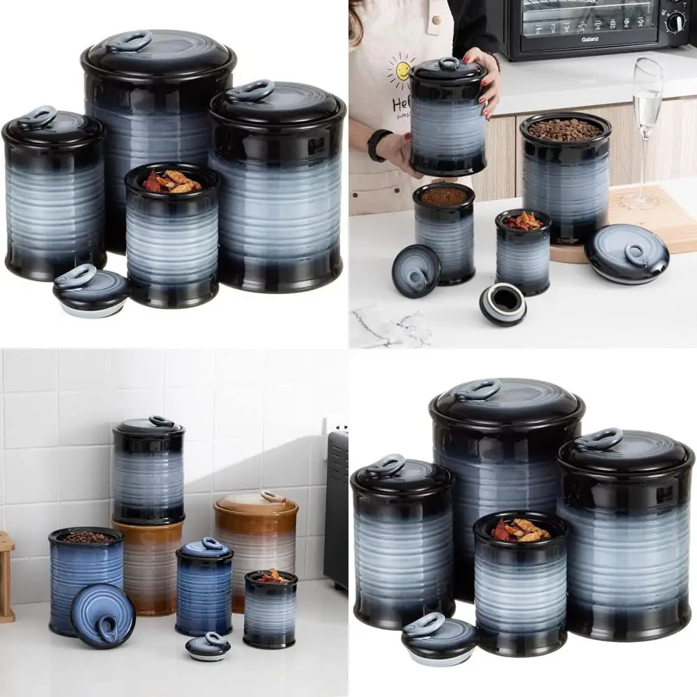 

Airtight Storage Jar Set: 4-Piece Container for Flour, Sugar, Rice, Coffee, Cookies, Candy - Damp-Proof Kitchen Canisters (Gray)