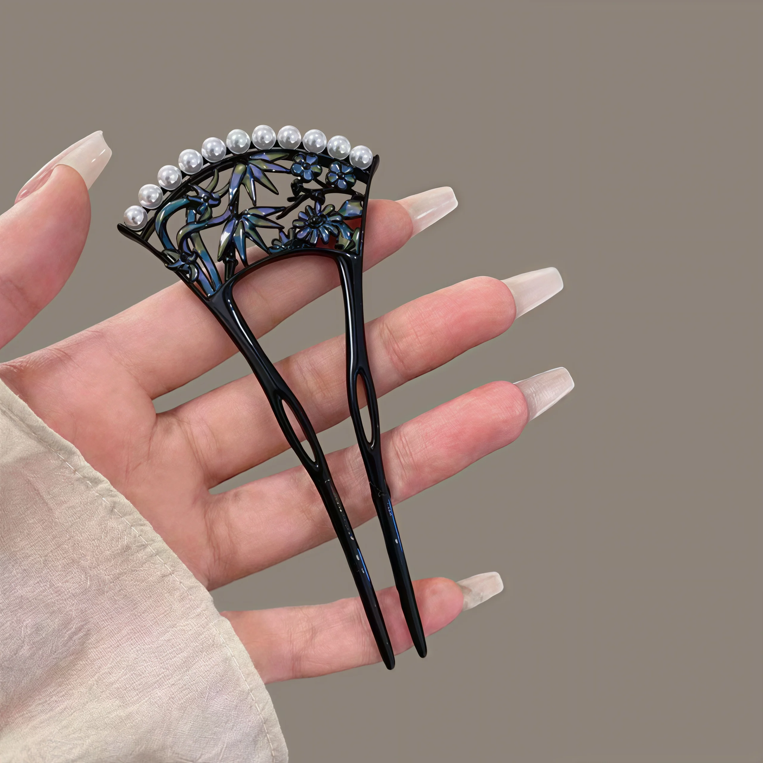 Metall-U-förmige Haarstäbchen mit Perlenquaste, Haargabel, Haarspange, französische Haarnadeln, Haaraccessoires für Damen und Mädchen, Haarschmuck, Styling-Tool – Detail 6