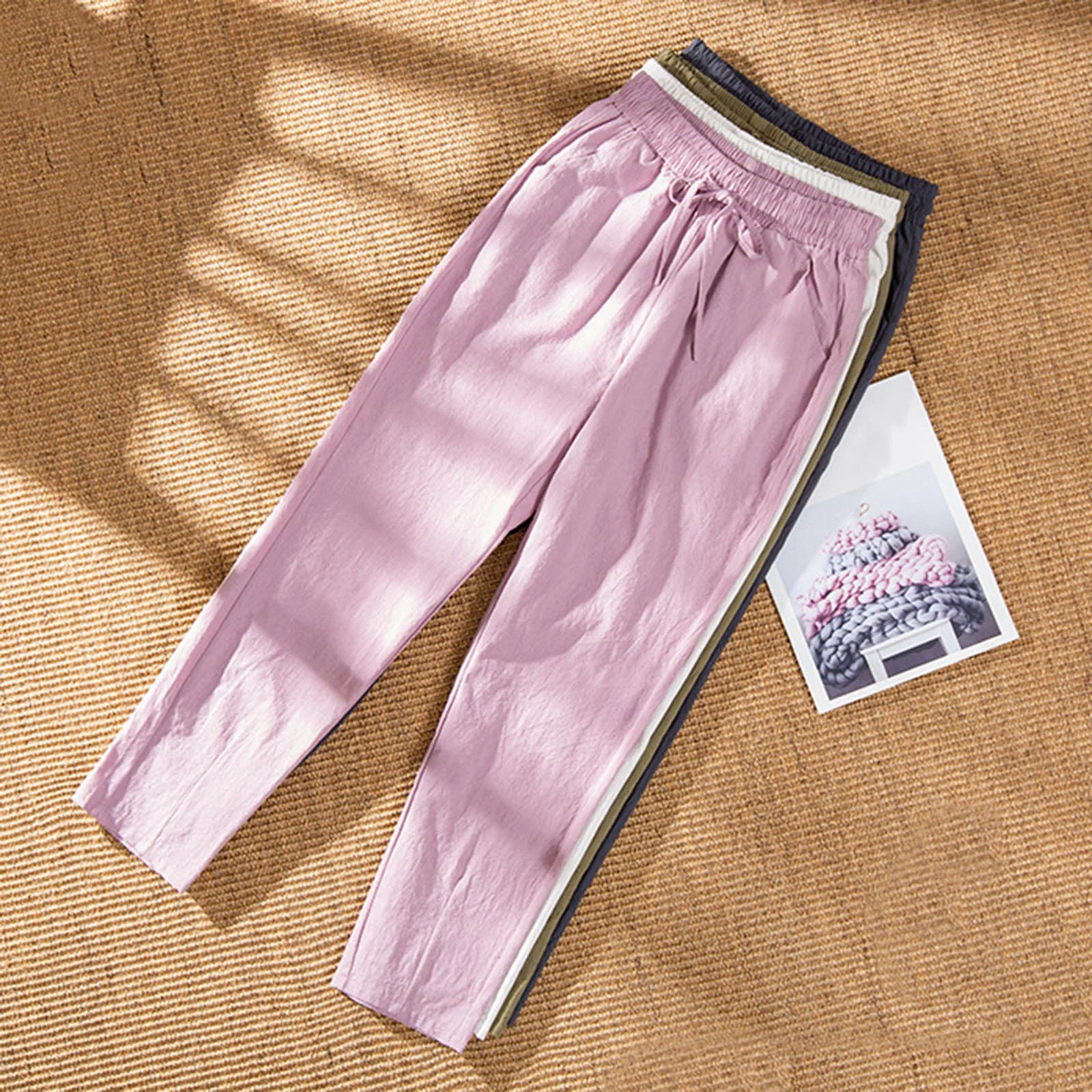 

waist Candy Colors Harem Trousers Casual Female Pants 2024 Womens Spring Summer Pants Cotton Linen Solid Elastic