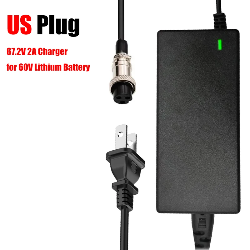 67,2V 2A Lithium-Batterieladegerät GX16-3-Pin-Anschluss EU-US-Stecker Netzteil für ZERO VSETT Kaabo Elektrofahrzeug-Batterie – Detail 4