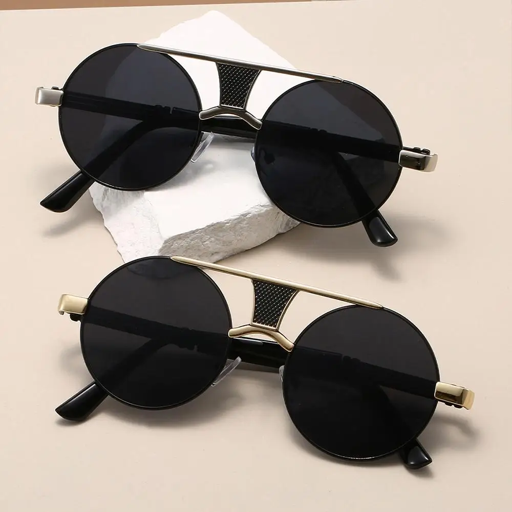 

Fashion Vintage Round Sunglasses Retro Double Bridge Decor Sun Glasses Casual Luxury Design Men's Shades for Women & Men