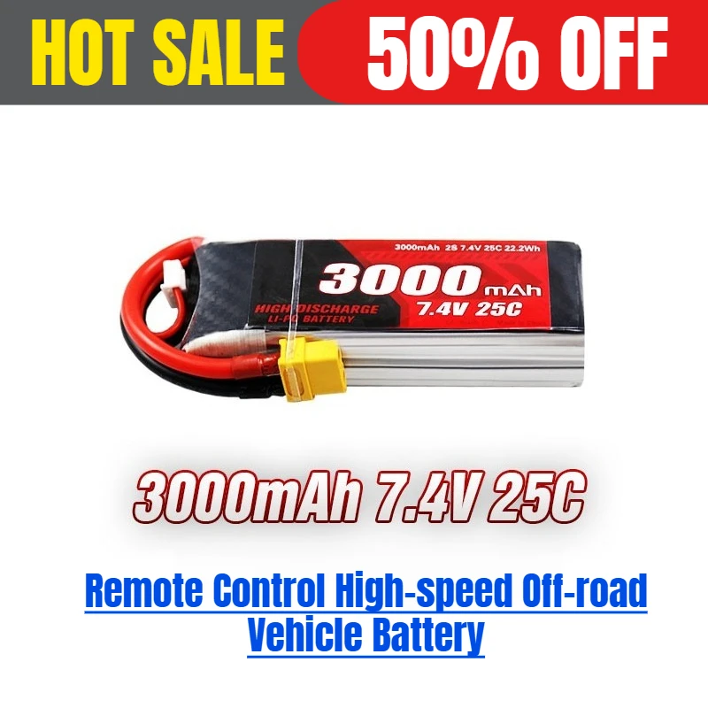 

3000mah 2S 25C 7.4V Remote Control High-speed Off-road Vehicle Battery