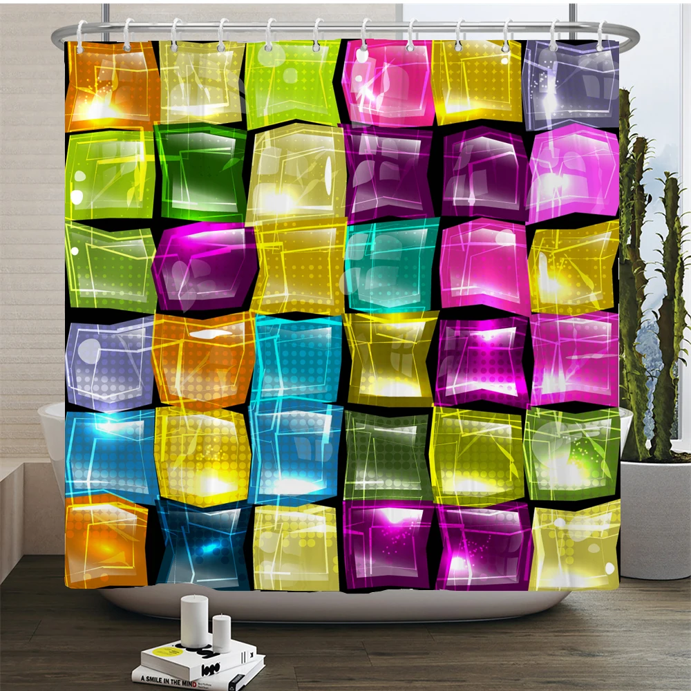 180*180cm Shower Curtain colorful Striped Mosaic Pattern Bathroom Curtains Set Bath Mats Rugs Toilet Lid Cover Anti-slip Carpet