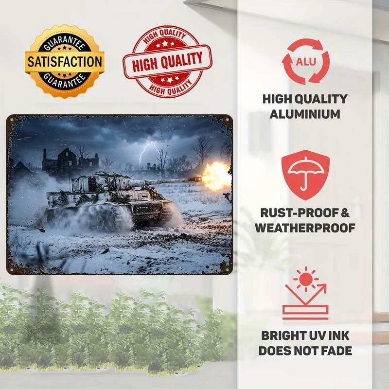Tiger Tank Firing in Winter Landscape Poster Customized Vintage Metal Signs Wall Art Retro Tin Plaque for Decoration Room House