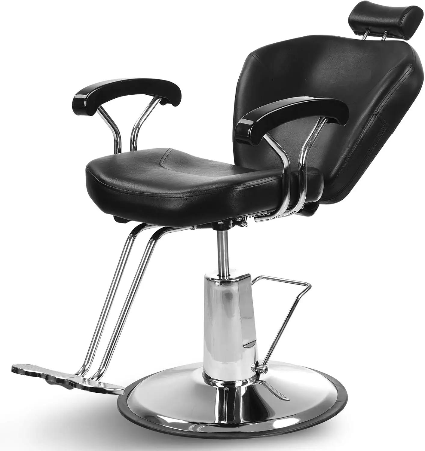 Heavy Duty Hydraulic Reclining Barber Chair 20 In Wide Seat 400 LBS Capacity 23 In Chrome Base 360 Swivel 135 Deg Recline Salon Tattoo Spa Chair