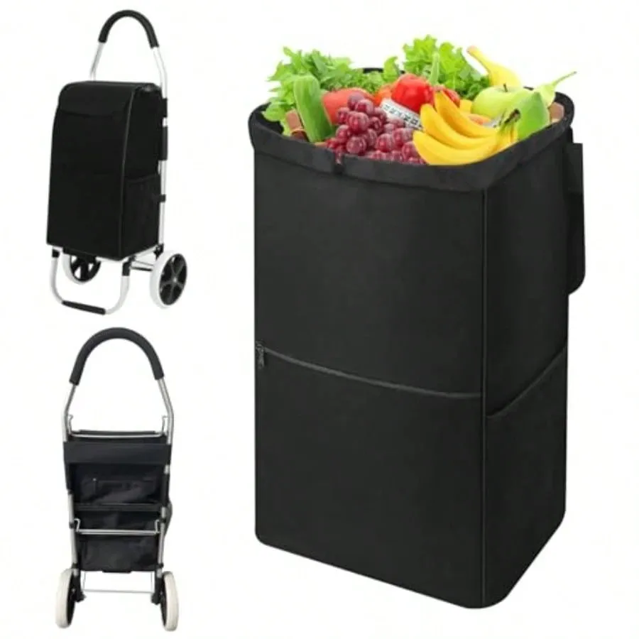 

Waterproof Shopping Trolley Bag with Cover  Foldable Cart Liner Black