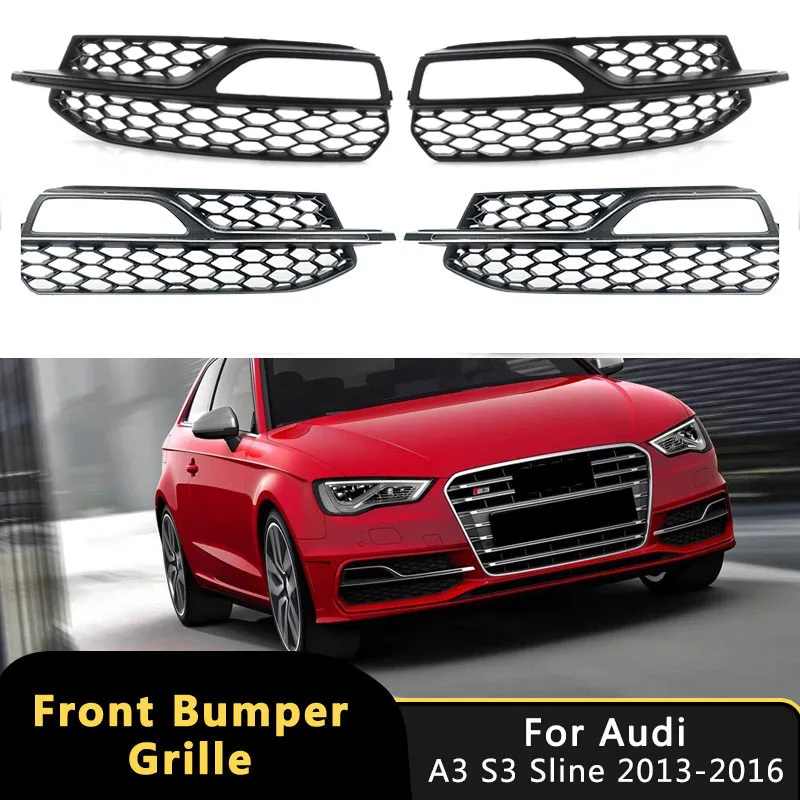 

2Pcs Car For AUDI A3 S3 Sline 2013-2016 Front Bumper Racing Grill Honeycomb Mesh Hex Fog Light Grill Cover 8V3807681Q 8V3807682L