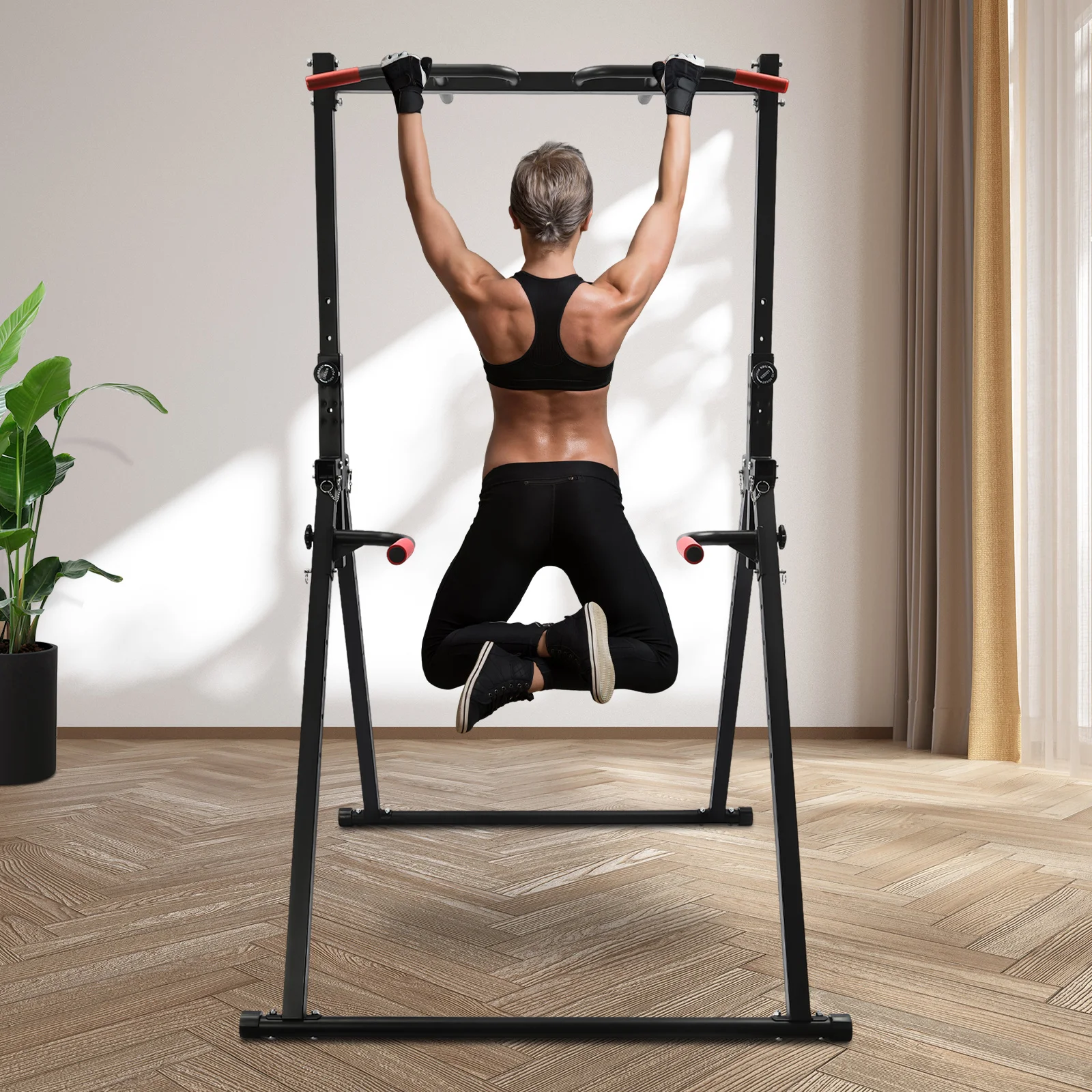 Estación de Dominadas Triangular de 440.92 lbs, Barra de Dominadas Ajustable en Altura para Gimnasios, Centros Deportivos, Equipo de Entrenamiento de Fuerza