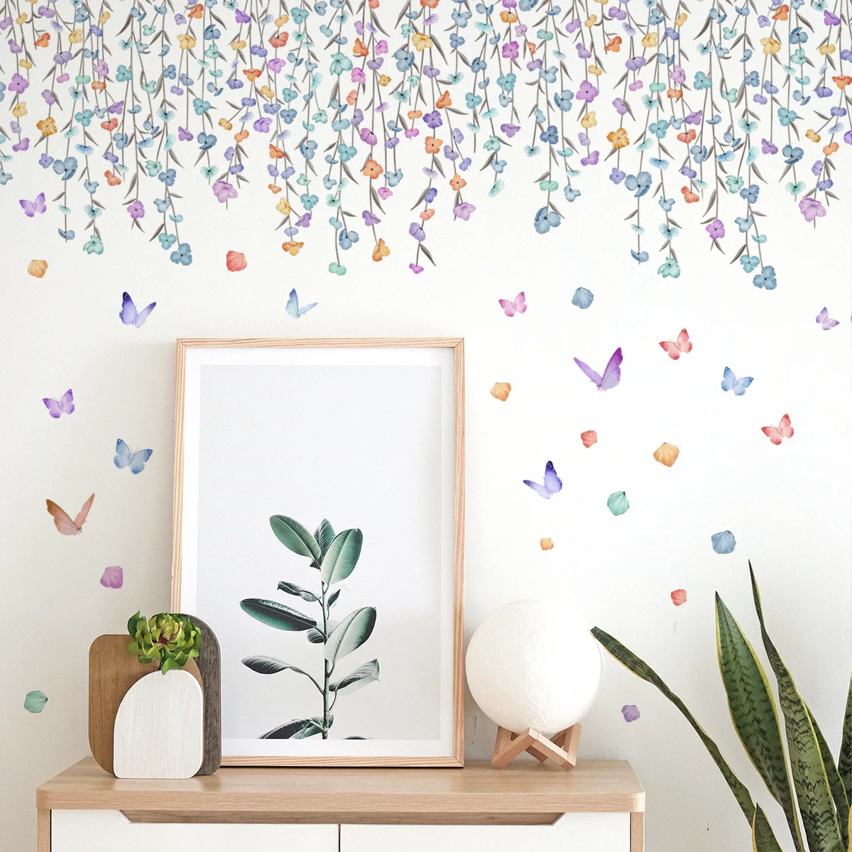 Watercolor Butterfly Flower Wall Stickers for Living Room Bedroom Decor Background Wallpaper Girls Room Daughter Room Wall Decal