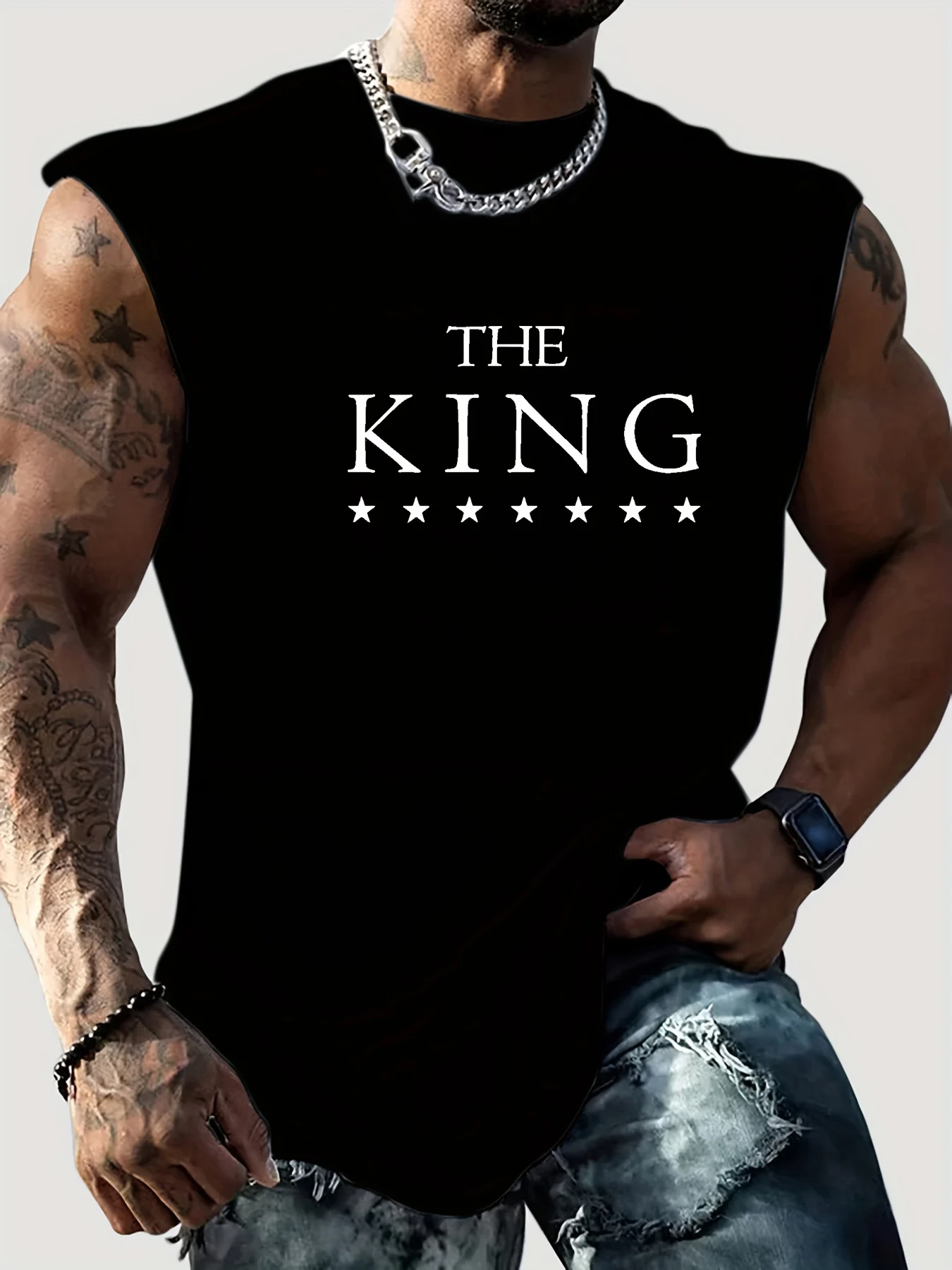 

Поп-мужская летняя спортивная майка для отдыха и фитнеса, свободная удобная дышащая майка без рукавов с принтом THE KING
