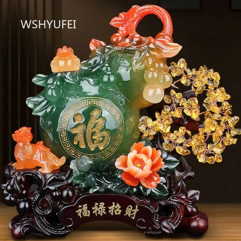 Gourd Attracts Wealth, Crystal Wealth Tree Lucky Ornament At The Entrance of The Living Room Housewarming Gift Resin Decoration