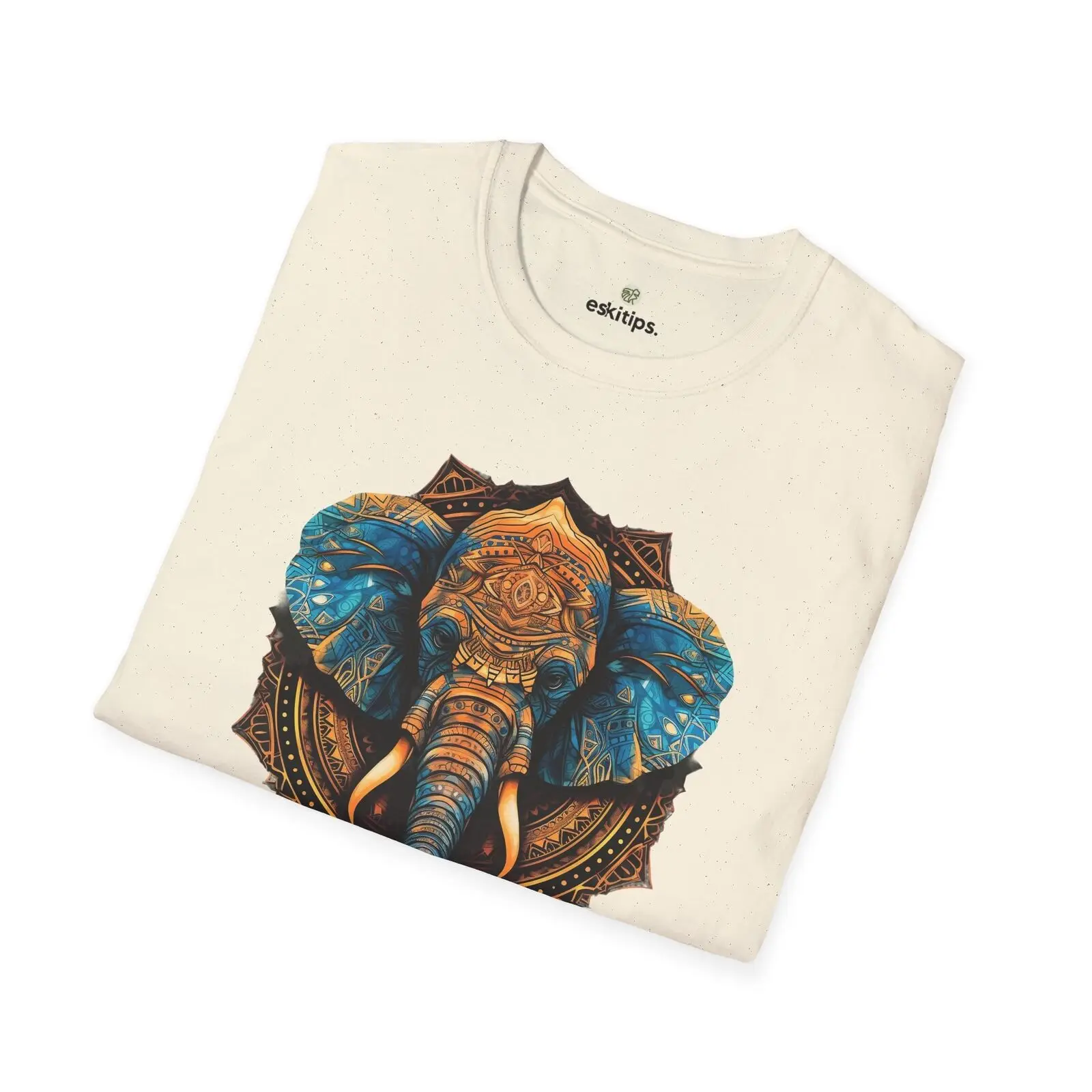 

Intricate Tribal Elephant Art T-Shirt - Vivid Blue & Gold Design