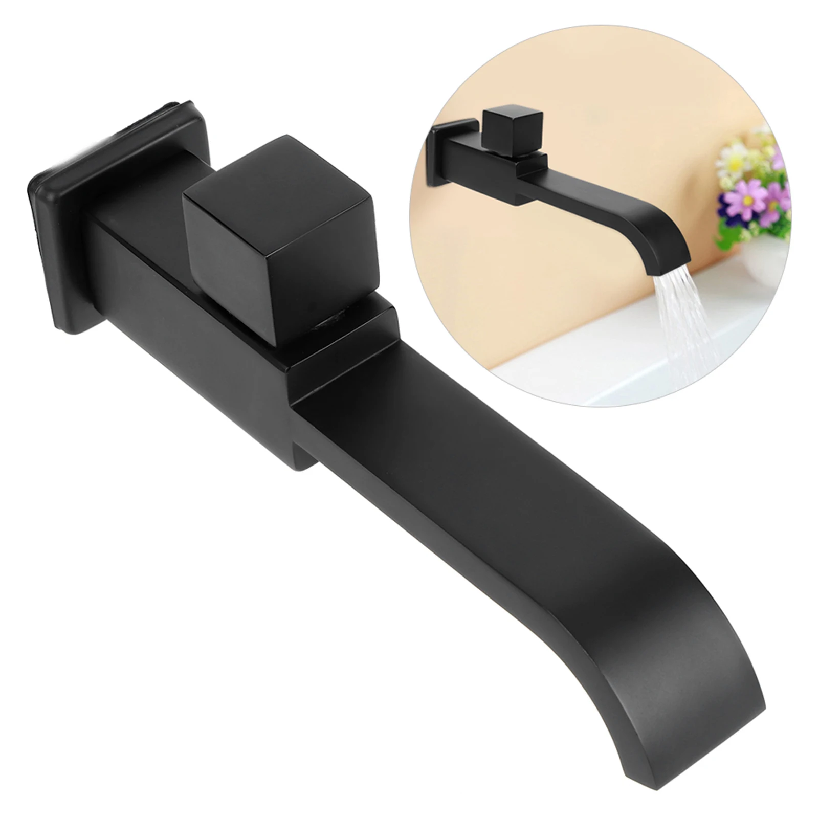 

G1/2 Brass Waterfall Faucet Wall Mounted Wash Basin Sink Faucet Single Cold Water Tap Bathroom Accessories Matte Black