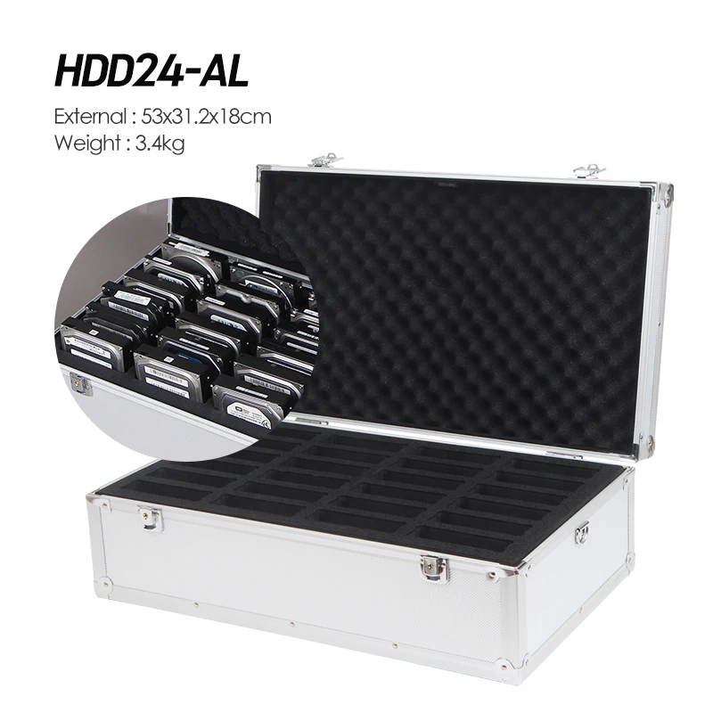HDD24-AL 53x31.2x18cm HDD Aluminum Hard Disk Storage Box Aluminum Case Aluminum Custom-made