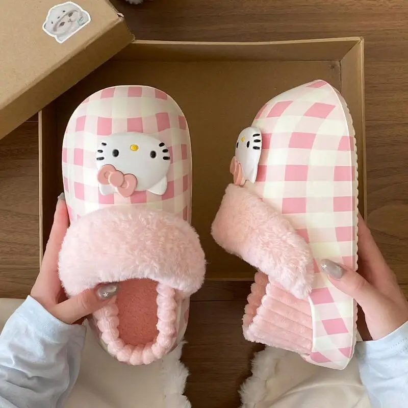 

Sanrio Hello Kitty Luxury Home Slippers Y2K Kawaii Cartoon Winter Indoor Anti-Slip Slipper Comfortable Warm Sports Shoes New