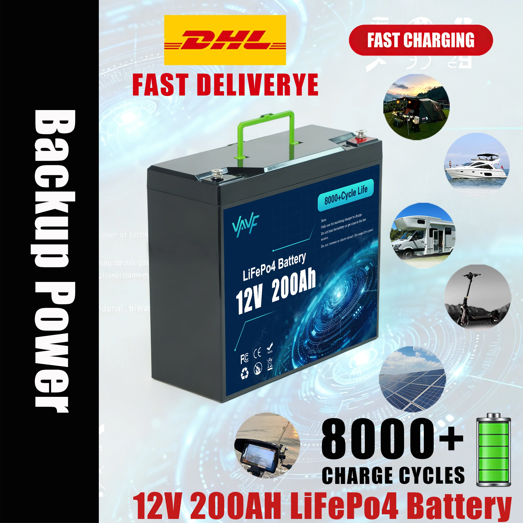 

Brand New12V 200Ah LiFePO4 Deep Cycle⭐Battery,Rechargeable Built-in BMS for Solar Power,Scooters,Fish finder,Boats