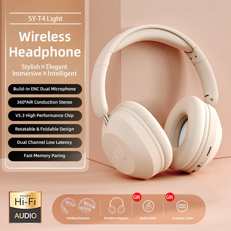 

New SY-T4 Head-mounted Wireless Bluetooth Headphones Noise Reduction Mic Foldable Rotatable Music Game Headset Support TF Cards