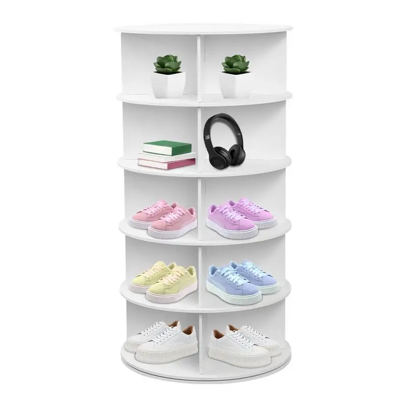 

Rotating Shoe Rack 5-Tier Vertical White Shoe Rack Shoe Organizer Tower Shoe Carousel Round Shoe Rack For Closet Entryway Corner