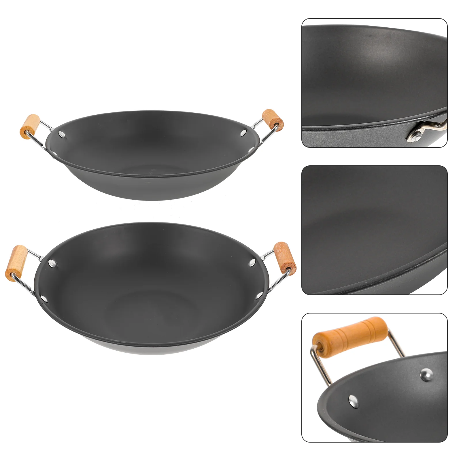 2 Pcs Griddle Stainless Steel Noodle Cooking Pot with Cover Paella Frying Pan Kitchen Supply Hot