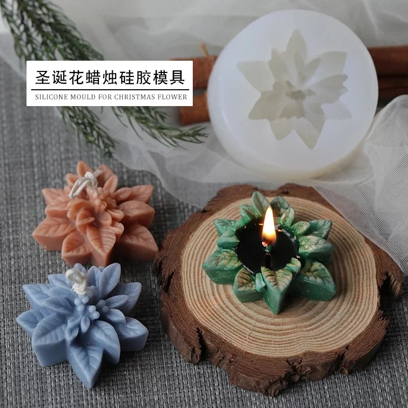 Christmas Flower Shape Silicone Mold Christmas Aromatherapy Candle Mold Resin Molds DIY Handmade Soap Mold Home Decor