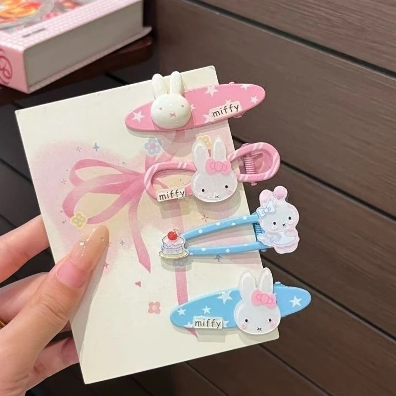 New Kawaii Miffy Rabbit Hair Clip Cute and Sweet Girl Cartoon Headpiece with Hairband Clip Versatile Girl Gift