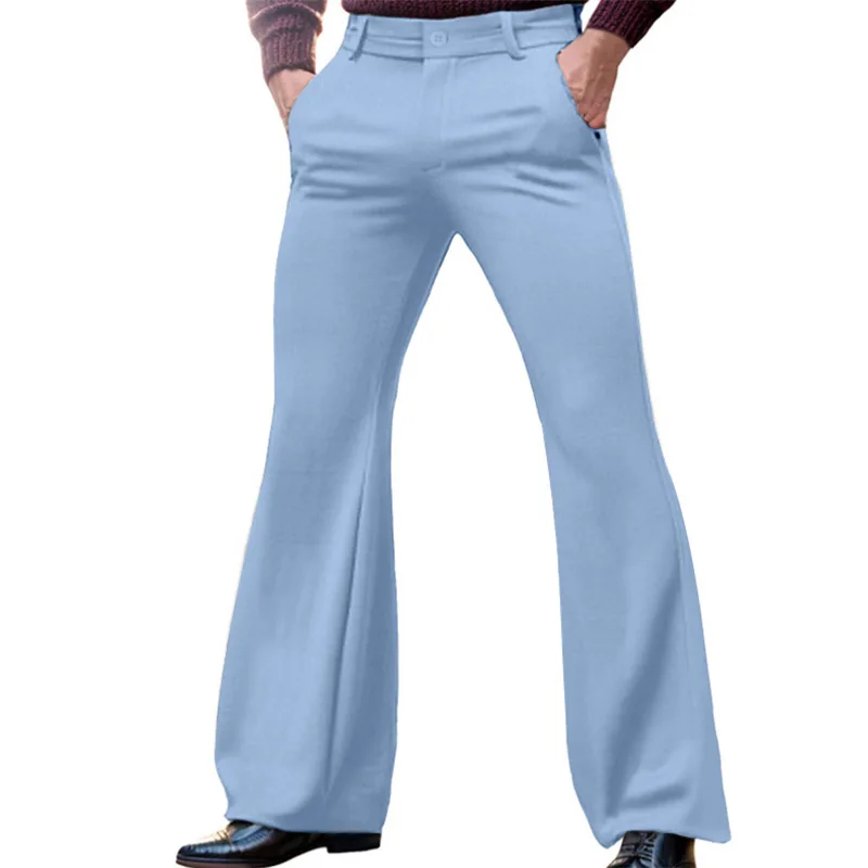 2026 Men's Elegant Flare Pants Solid Basic Stretch Trouser for Wedding Party Club Plus Size Men's Buttons Up Business Pants Male