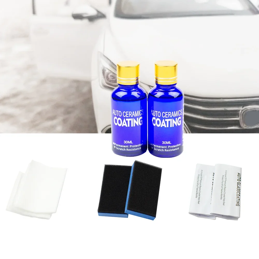 2PCS 9H Liquid Ceramic Coat Super Hydrophobic Glass Coating Set Polysiloxane and Nano Materials Car Paint Waterproof Film Polish