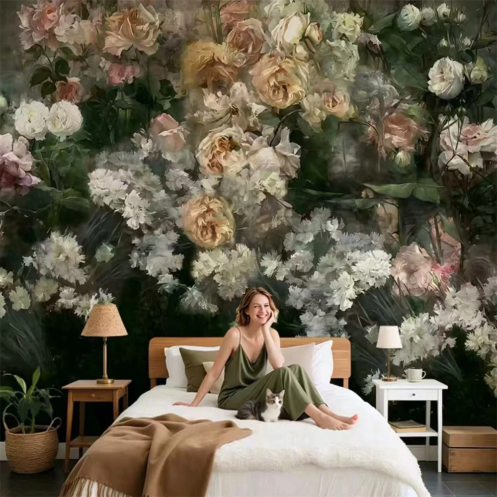 custom Smoke red rose wallpapers for living room decoration petals TV background papier peint mural wall paper mural dining room