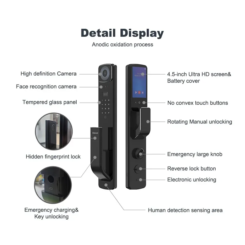 เครื่องจดจำใบหน้า3D ระบบล็อกอัจฉริยะระบบ WiFi ควบคุมรีโมทแอป Deadbolt เครื่องประตูล็อคอัจฉริยะลายนิ้วมือ