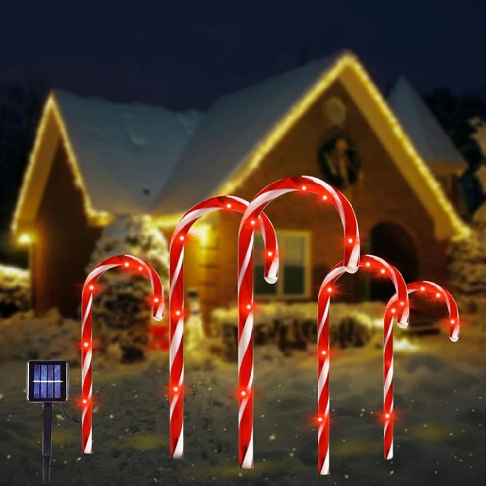 

Christmas Pathway Light Candy Cane Solar Power Plug-in Dual-use Lights Decorations With Snowflake 8 Lighting Modes Waterproof