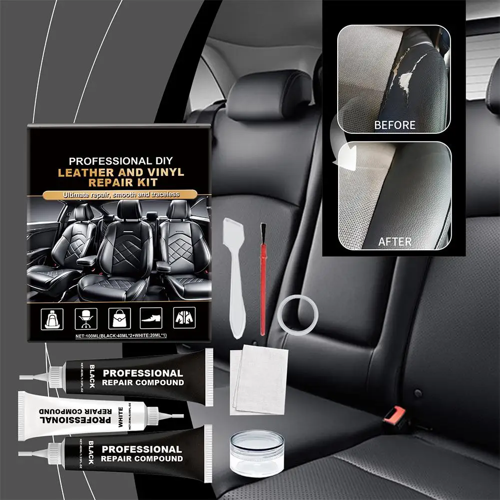 100ml kit de cuidados com o carro líquido couro pele remodelação reparação buracos auto risco restauração preta ﻿   Casacos de assento de sofá para rachaduras de ferramentas V2S8