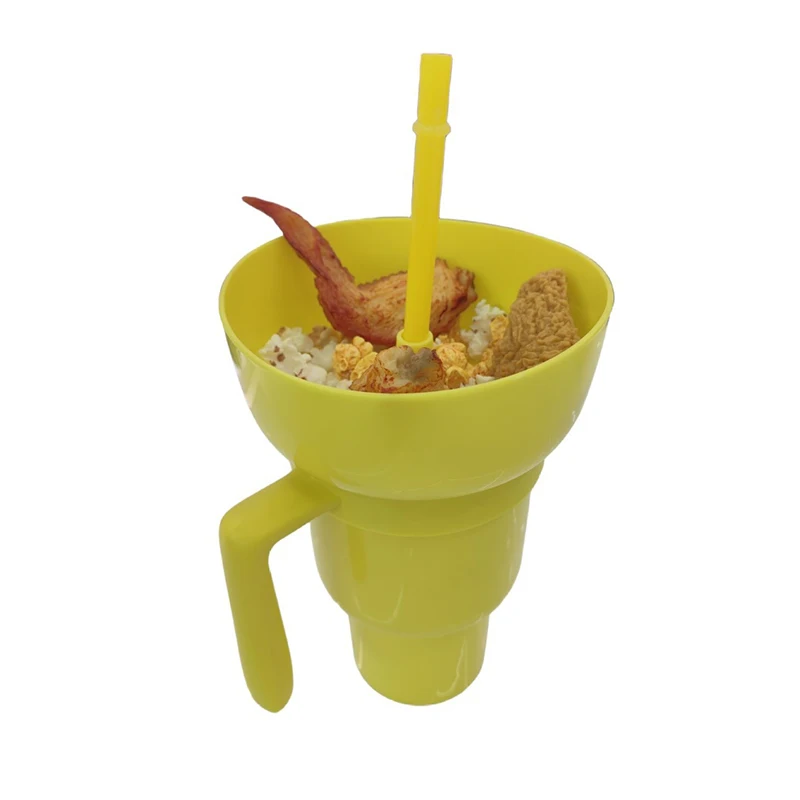 

Snack and Drink Cup, 2 in 1 Drink Bowl Cup, Portable Snacks Container Leak-Proof, 32oz Popcorn Cups Travel Multiple Functions