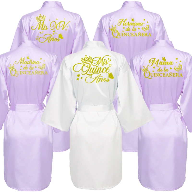 Mis15 Años Robe 15 Years Girl Birthday Party Robes Quinceanera Robe Mis XV Bathrobe Silkly Nightgown