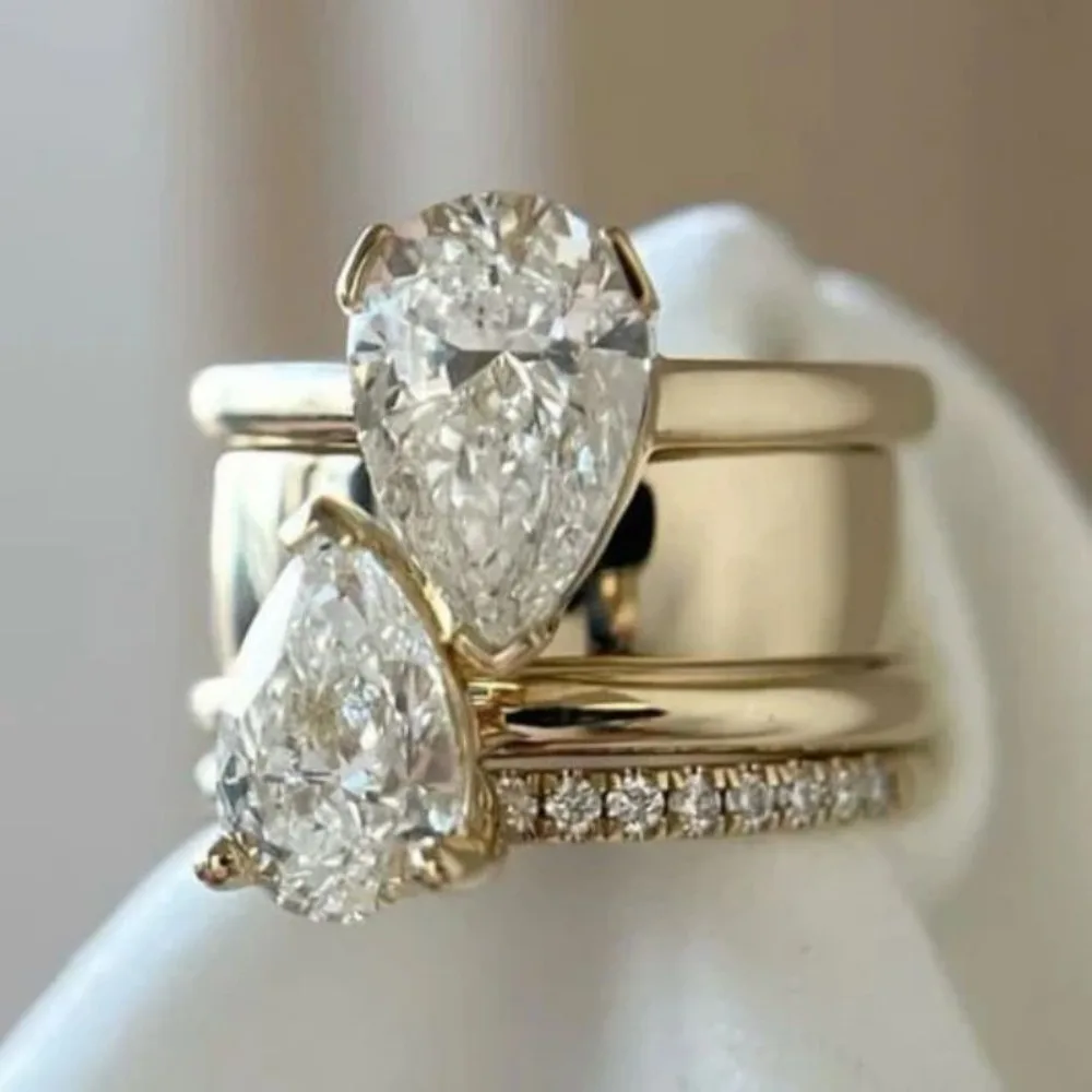 2 Pcs/Set Minimalist Double Pear Simulated Diamond Copper Cu