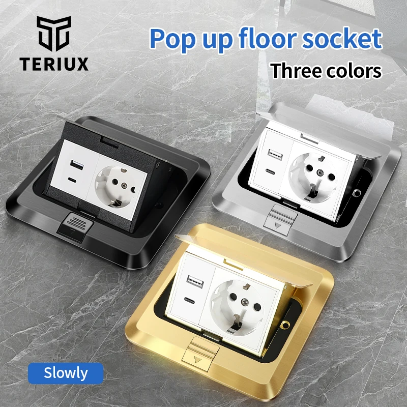 Wholesale floor socket outlet waterproof US floor receptacle US twin socket indoor power plug recessed slow pop up socket