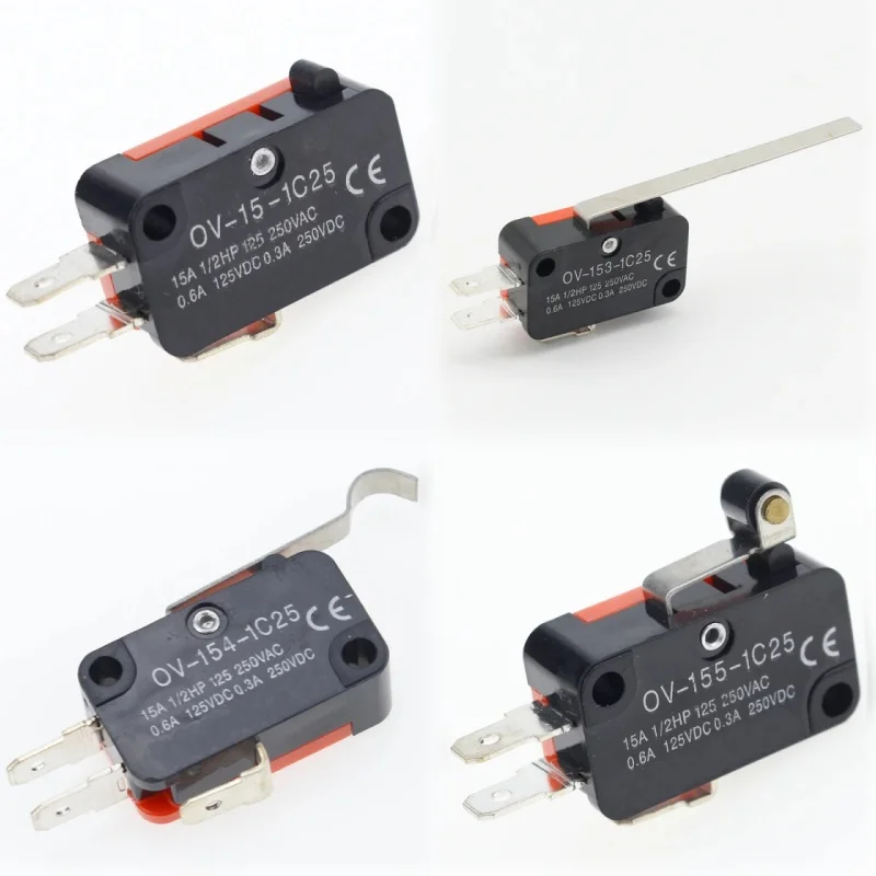 1/5pcs V-15 V-153 V-154 V-155 16A 250VAC SPDT Micro interruptor de limite de viagem momentâneo 1NO1NC Microinterruptor de rolo de alavanca de 3 pinos