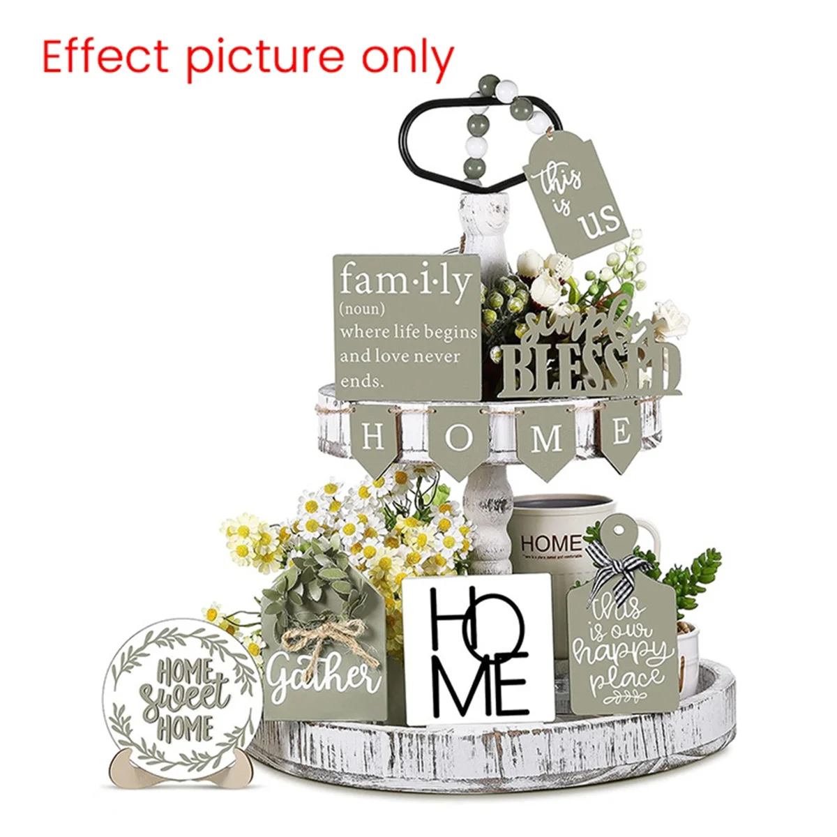 AT77 многоуровневая подставка для поддонов, многоуровневый декор для поддонов, деревянный фермерский дом, двухъярусная поддона для дома, кухни, офиса, пасхальное украшение