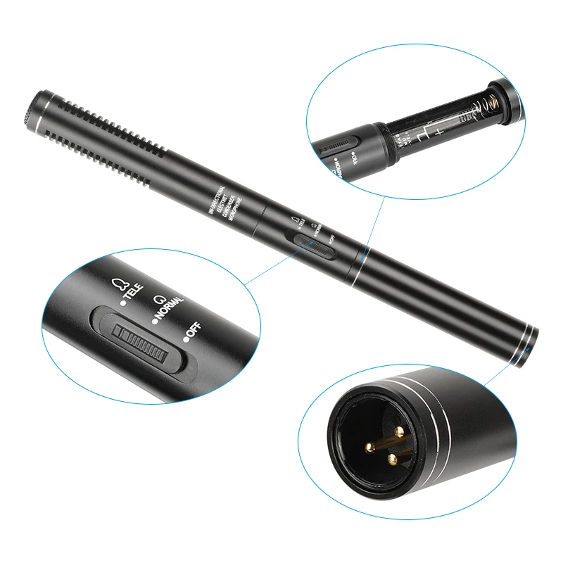 Camvate 3.5mm plug áudio xlr cabo 5m condensador shotgun entrevista de vídeo microfone kit com ligar e desligar interruptor