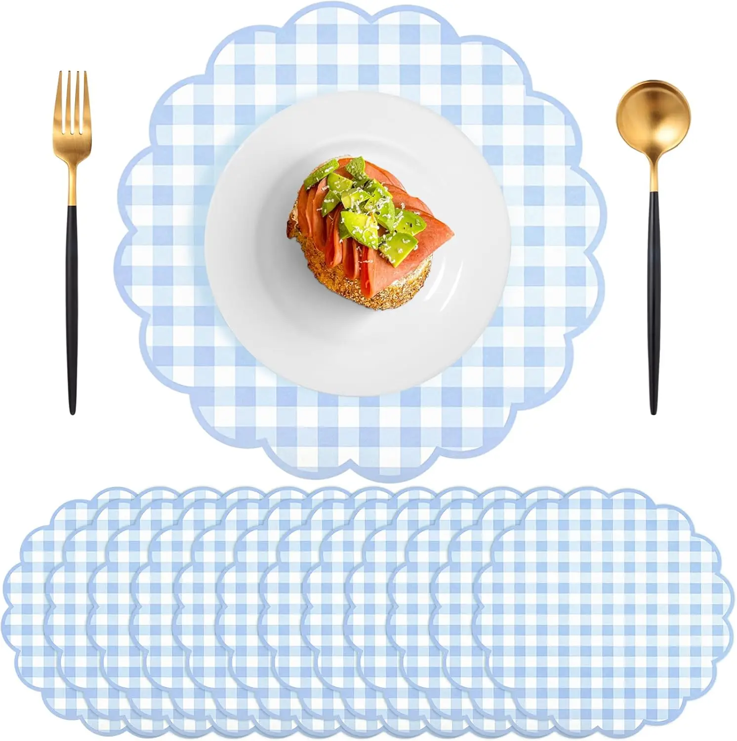 50/100/150pcs blue paper disposable placemats with lovely flower edges are suitable for birthday decoration of activity parties