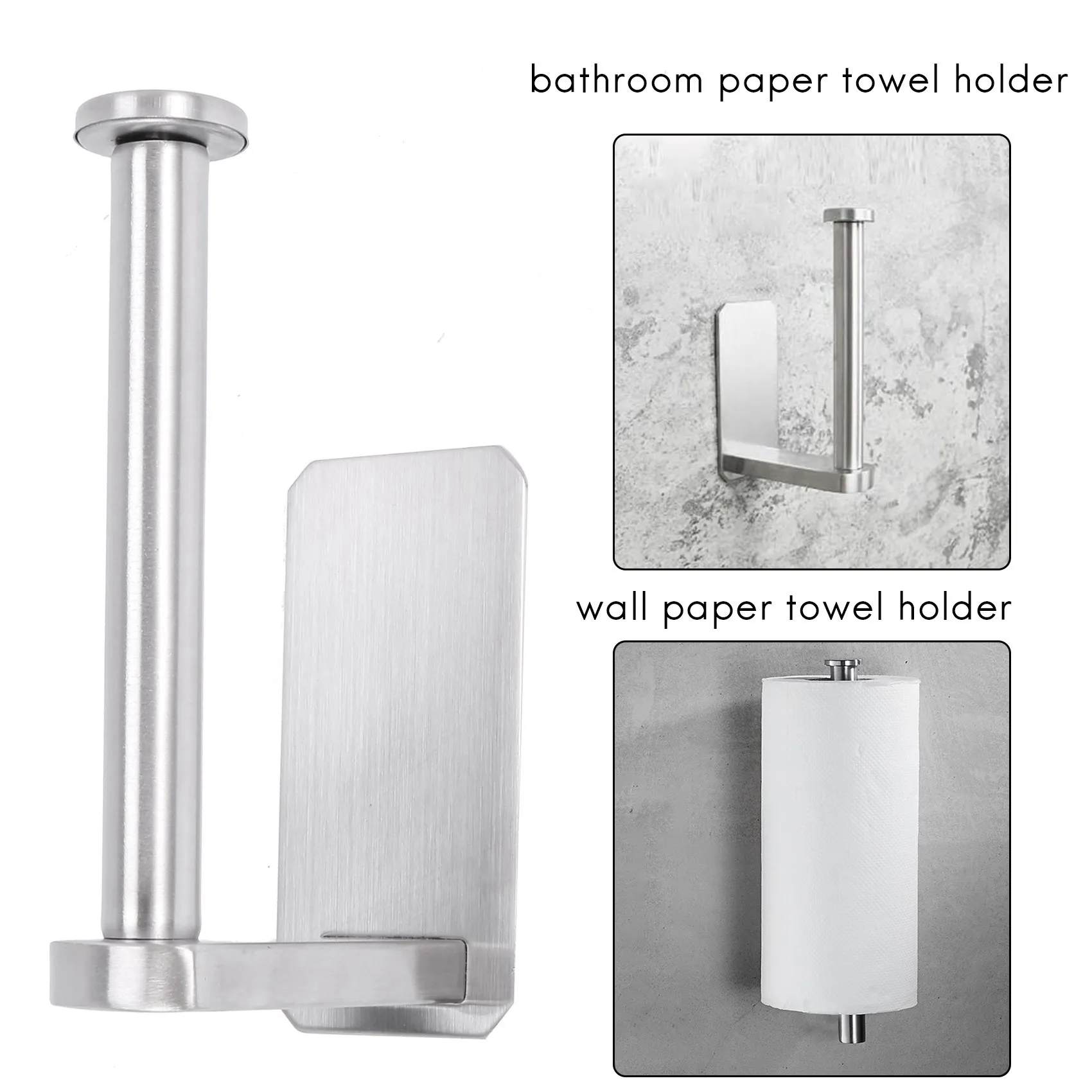 Self Adhesive Toilet Paper Holder SUS 304 Stainless Steel No Drilling Bathroom Kitchen Tissue Paper Roll Towel Holder