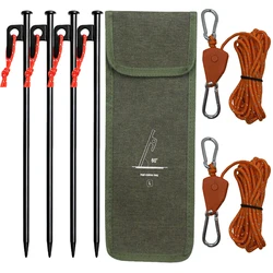 4 PcsTent Pegs Ground Nails Set 1pc Nails bag Storage Bag Pulley Tensioner Ratchet 2 Pcs 4m Camping Rope Tent Adjustable Rope