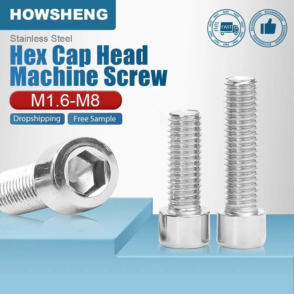 HOWSHENG 20-50pcs Hex Socket Head Cap Screw Bolts 304 Stainless Steel Allen Head Cap Screws for Auto M1.6 M2 M2.5 M3 M4 M5 M6 M8